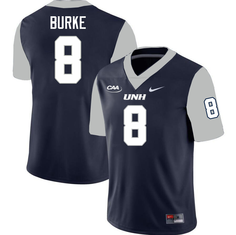 New Hampshire Wildcats #8 Caleb Burke College Football Jerseys,Uniforms-Navy